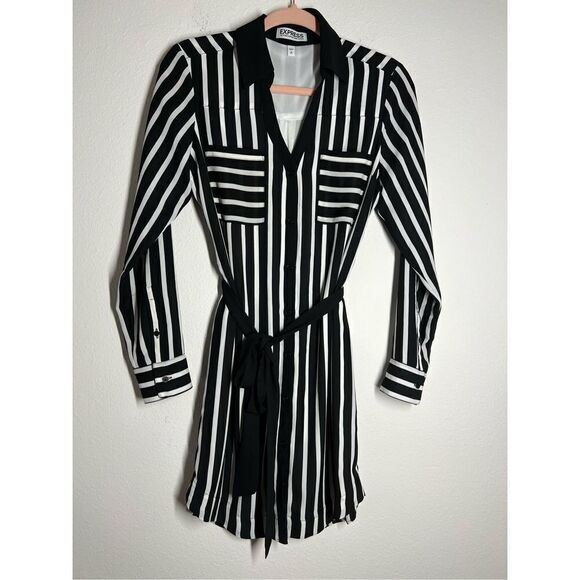 Express Black and White Striped Portofino Dress Size S/P - Picture 2 of 9
